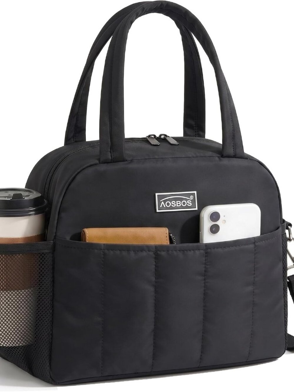 Black Puffer Lunch Bag For Women, Insulated Lunch Tote for Work